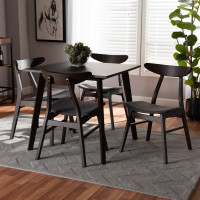 Baxton Studio Fiesta-Iron/Coffee Oak-5PC Dining Set Britte Mid-Century Modern Dark Grey Fabric Upholstered Dark Oak Brown Finished 5-Piece Wood Dining Set